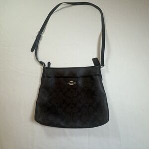 Coach File Signature C's Brown & Black Crossbody Bag Purse EUC